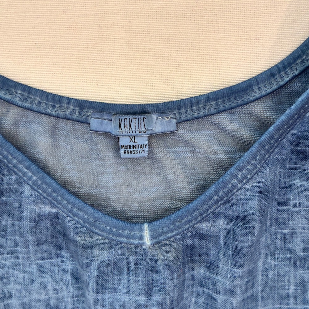 Kaktus Linen Top Women XL Blue Coastal Euro Summer Italy Minimalist Boho - Picture 3 of 8